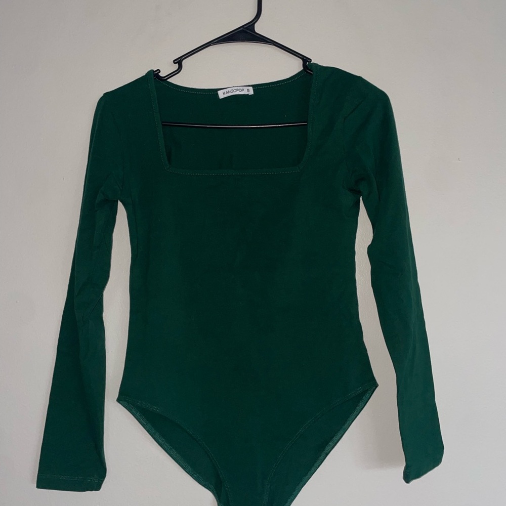 Green Square Neck, Long Sleeve Bodysuit
